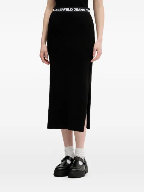 ribbed slit-detail midi skirt by KARL LAGERFELD JEANS