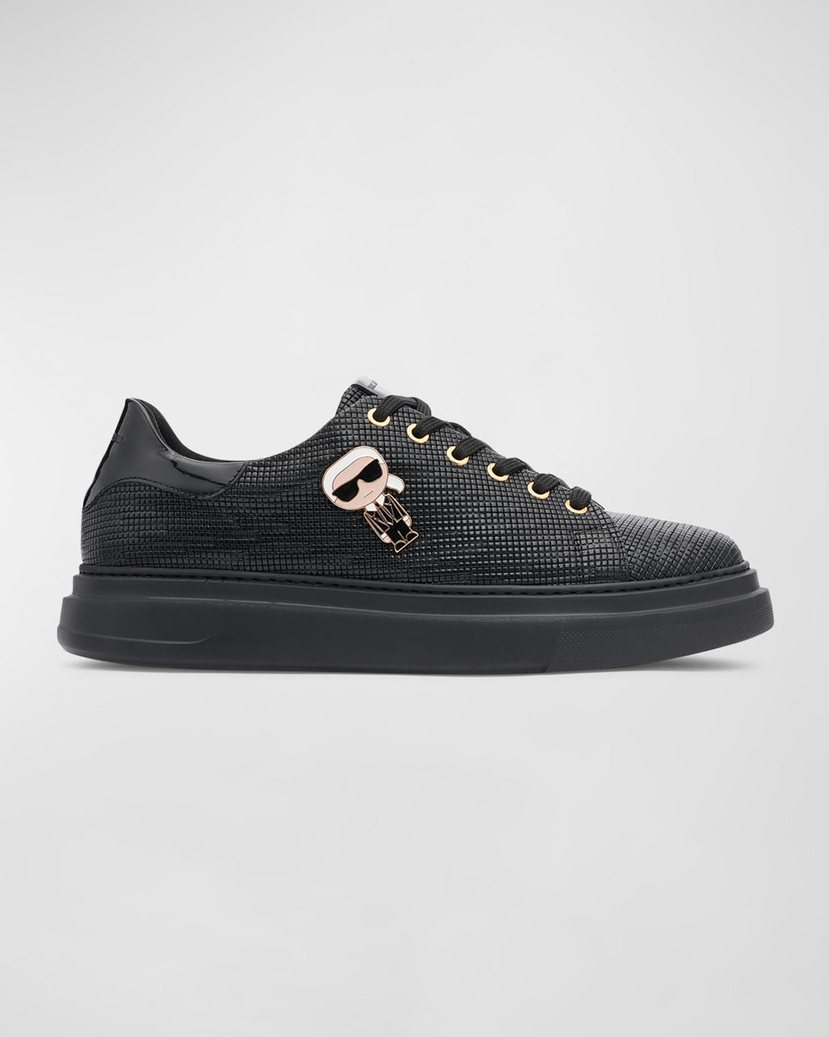 Men's Low-Top Printed Leather Sneakers with Karl Pin by KARL LAGERFELD