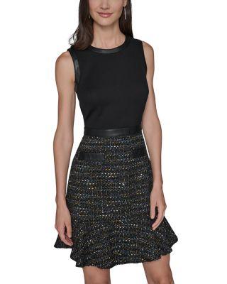 Metallic Brocade & Scuba Crepe Dress by KARL LAGERFELD