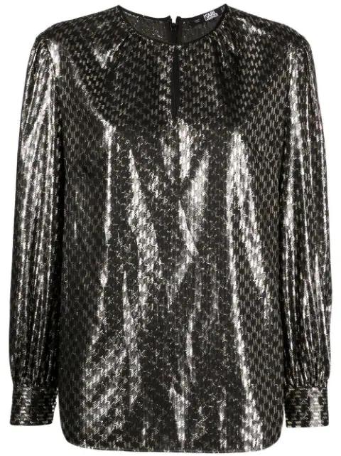 Monogram print shine-finish blouse by KARL LAGERFELD