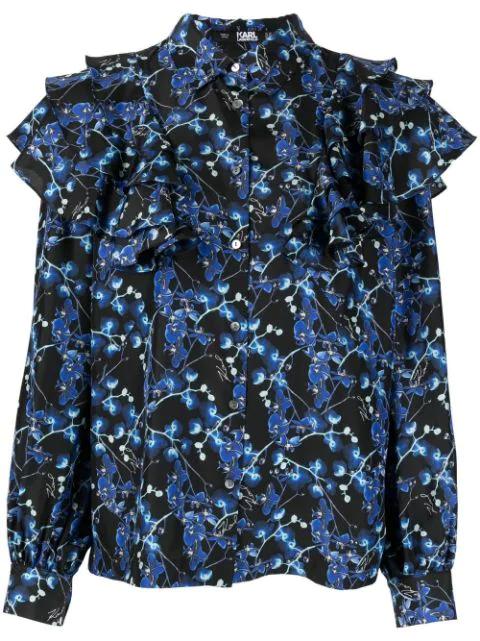 Orchid print silk shirt by KARL LAGERFELD