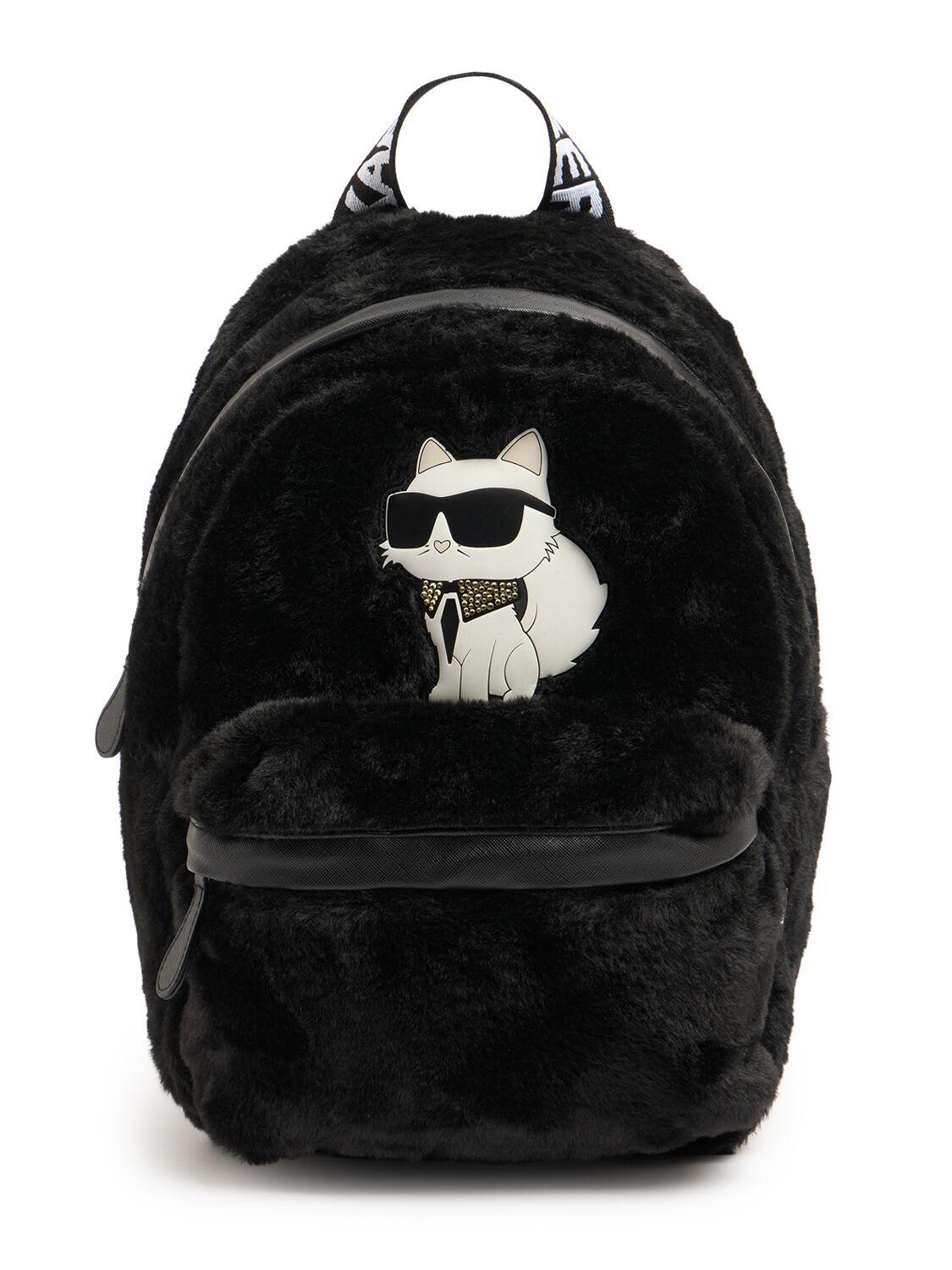 Poly Faux Fur Embroidered Backpack by KARL LAGERFELD