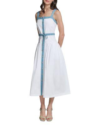 Poplin Mixed Media Tiered Midi Dress by KARL LAGERFELD