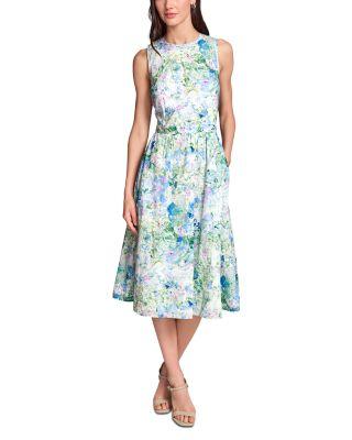 Printed Sleeveless Tie Back Midi Dress by KARL LAGERFELD