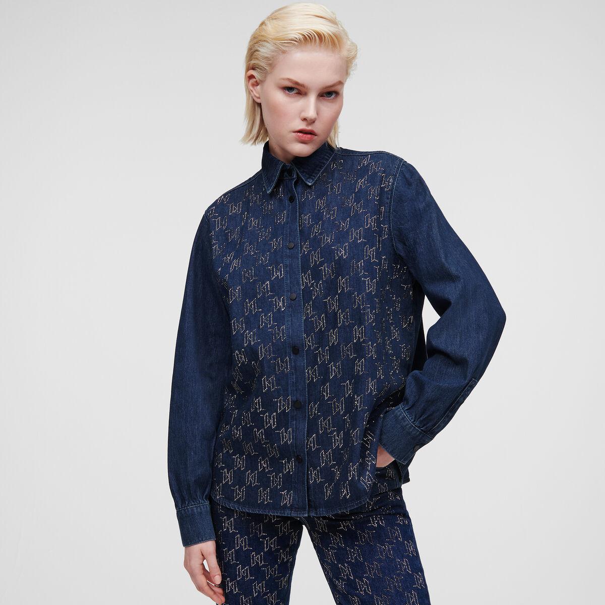 Karl Lagerfeld logo-monogram Denim Shirt - Blue