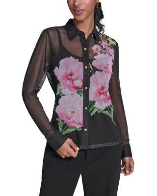 Sheer Floral Knit Blouse by KARL LAGERFELD