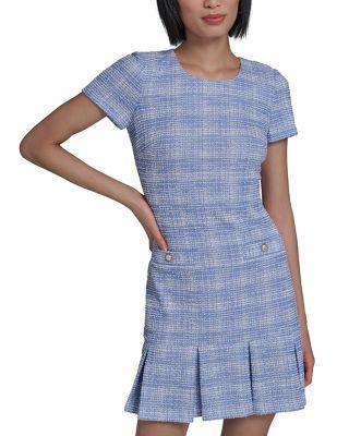 Short Sleeve Boucle Tweed A Line Dress by KARL LAGERFELD