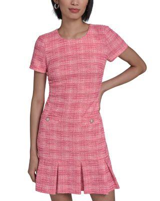 Short Sleeve Boucle Tweed A Line Dress by KARL LAGERFELD