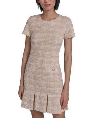 Short Sleeve Boucle Tweed A Line Dress by KARL LAGERFELD