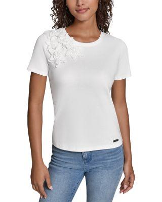 Short Sleeve Floral Appliqu&eacute; Top by KARL LAGERFELD