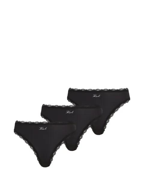 Signature lace-trim thongs (set of three) by KARL LAGERFELD