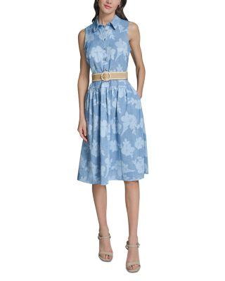 Sleeveless Belted Shirt Dress by KARL LAGERFELD