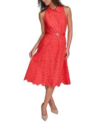 Sleeveless Eyelet Button Down Dress by KARL LAGERFELD
