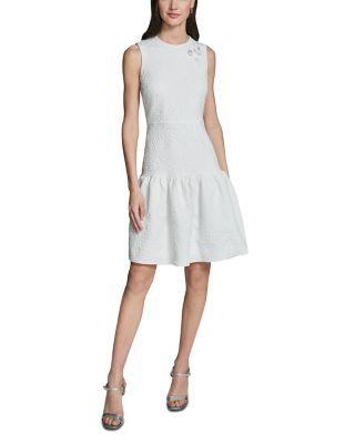 Sleeveless Floral Stretch Jacquard Drop Waist A Line Dress by KARL LAGERFELD