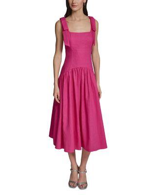 Square Neck Tie Shoulder Midi Dress by KARL LAGERFELD