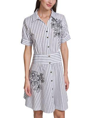Striped Poplin Embroidered Shirtdress by KARL LAGERFELD