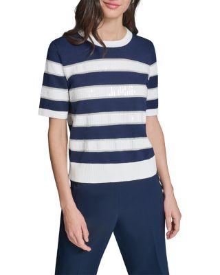 Striped Sequin Short Sleeve Sweater by KARL LAGERFELD