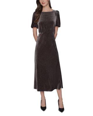 Velvet Pinstriped Midi Dress by KARL LAGERFELD