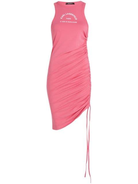 address-print ruched jersey minidress by KARL LAGERFELD