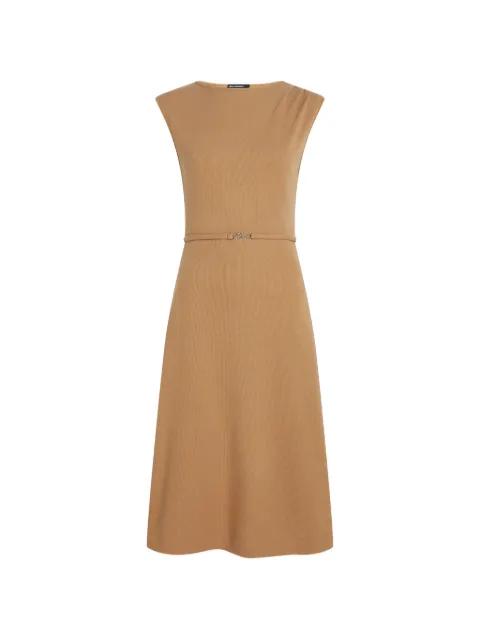 belted pleated-shoulder midi dress by KARL LAGERFELD