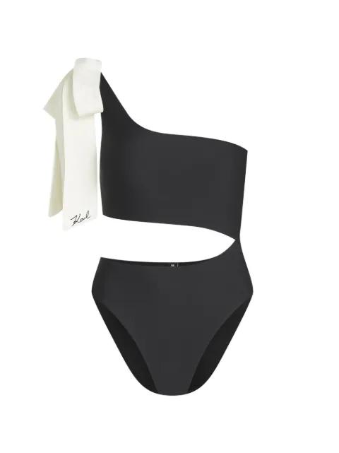 bow-detail one-shoulder swimsuit by KARL LAGERFELD