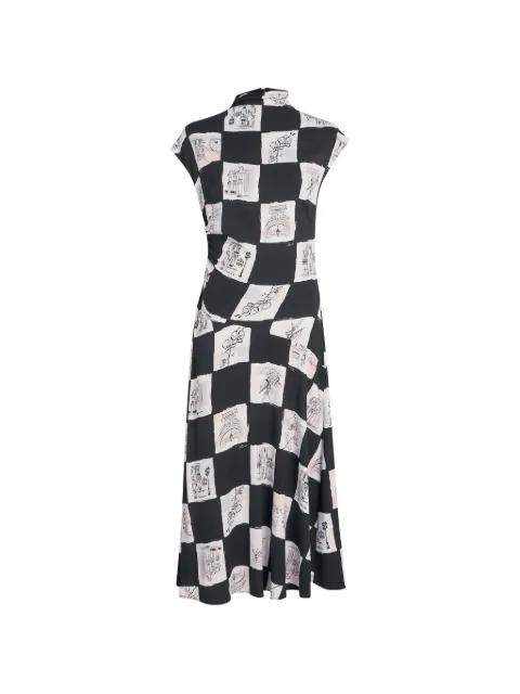 checkerboard-print gathered midi dress by KARL LAGERFELD
