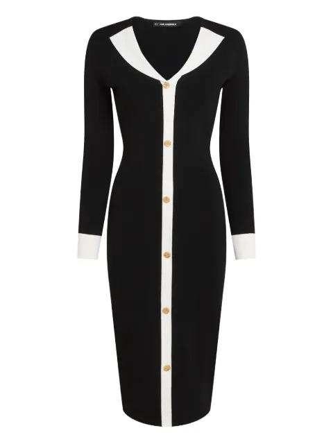 contrast-collar button knit dress by KARL LAGERFELD