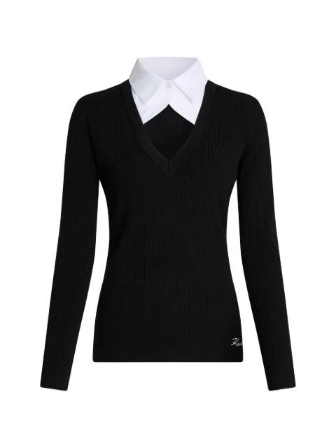 contrast-collar ribbed-knit polo top by KARL LAGERFELD