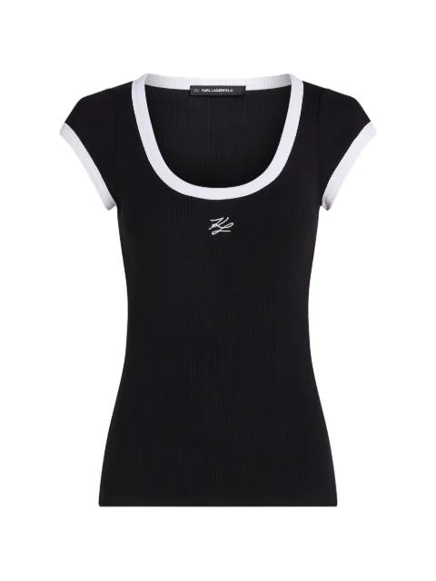 contrast-trim ribbed T-shirt by KARL LAGERFELD