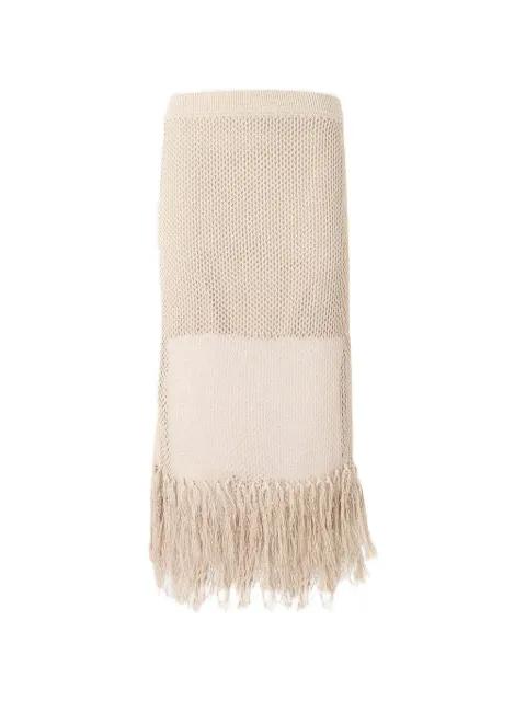 crochet-knit fringe-trimmed midi skirt by KARL LAGERFELD