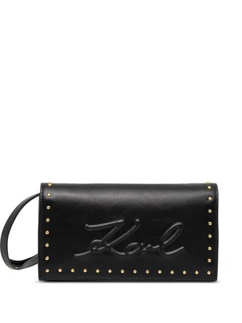 embossed studded wallet on strap by KARL LAGERFELD
