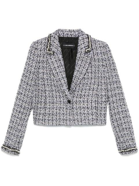 faux pearl-embellished bouclé jacket by KARL LAGERFELD