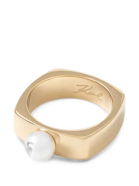 faux-pearl square ring by KARL LAGERFELD