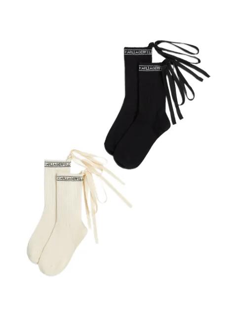 lace-up ribbed socks (set of two) by KARL LAGERFELD