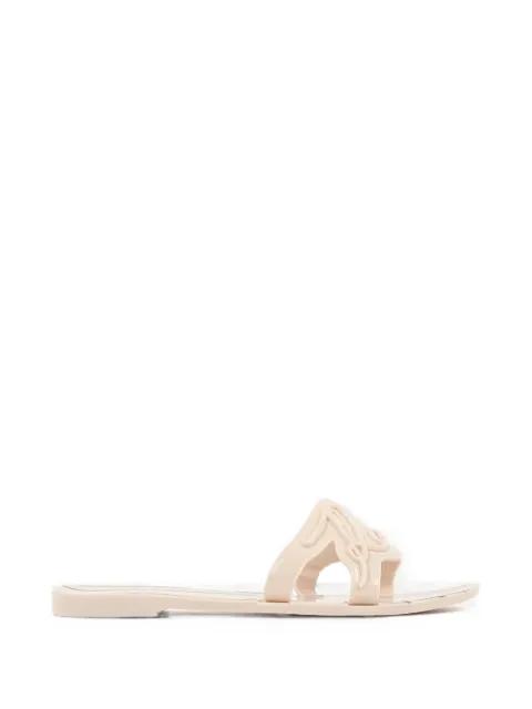 logo-cutout striped slides by KARL LAGERFELD