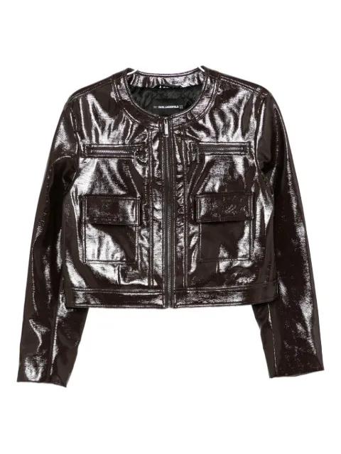 logo-embossed patent jacket by KARL LAGERFELD
