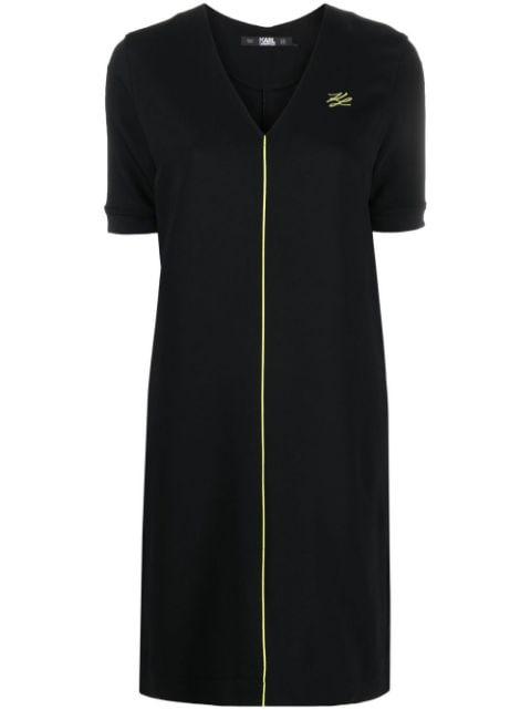 logo-embroidered V-neck mini dress by KARL LAGERFELD