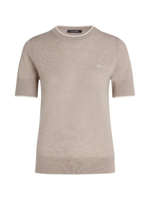 logo-embroidered merino-wool T-shirt by KARL LAGERFELD