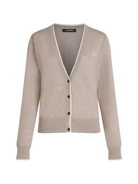 logo-embroidered merino-wool cardigan by KARL LAGERFELD