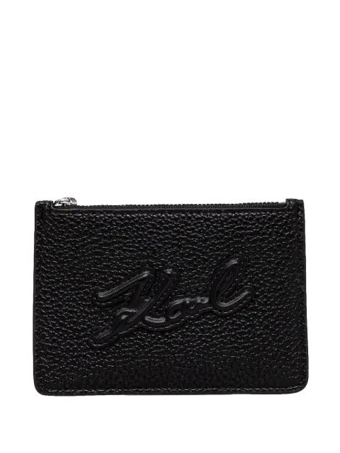 logo-embroidered pebbled card holder by KARL LAGERFELD