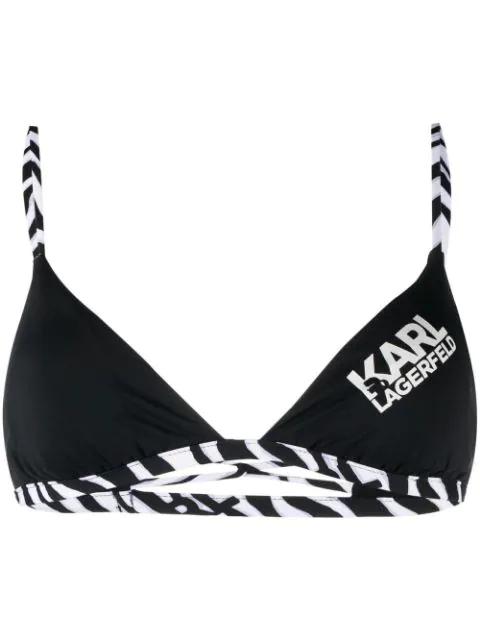 logo zebra-trim bikini top by KARL LAGERFELD