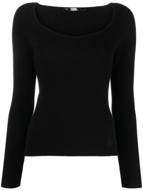 long-sleeved ribbed-knit top by KARL LAGERFELD
