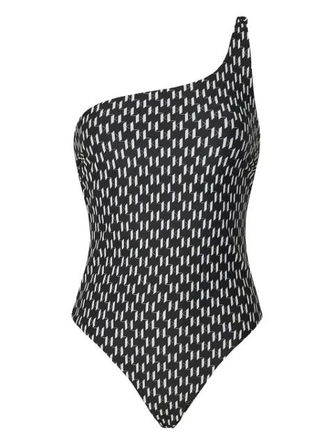 monogram-print one-shoulder swimsuit by KARL LAGERFELD