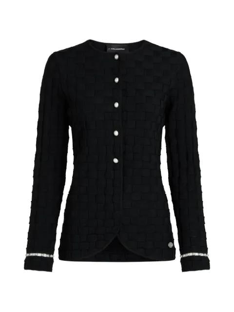 pearl-embellished basket-weave cardigan by KARL LAGERFELD