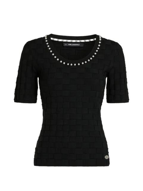 pearl-embellished basket-weave top by KARL LAGERFELD