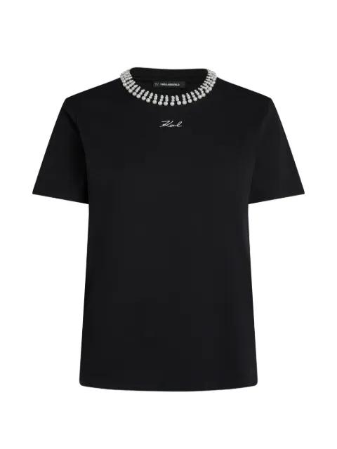 pearl-embellished logo T-shirt by KARL LAGERFELD