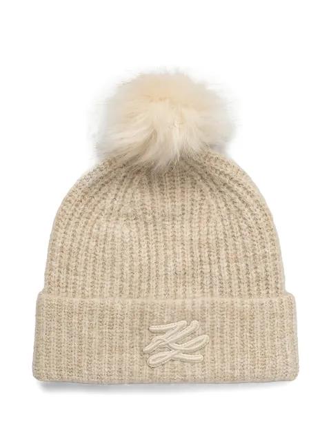 pompom embroidered beanie hat by KARL LAGERFELD