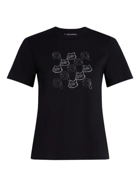 rhinestone cat-face T-shirt by KARL LAGERFELD