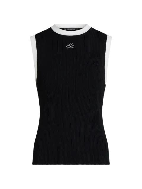ribbed-knit contrast-trim tank top by KARL LAGERFELD