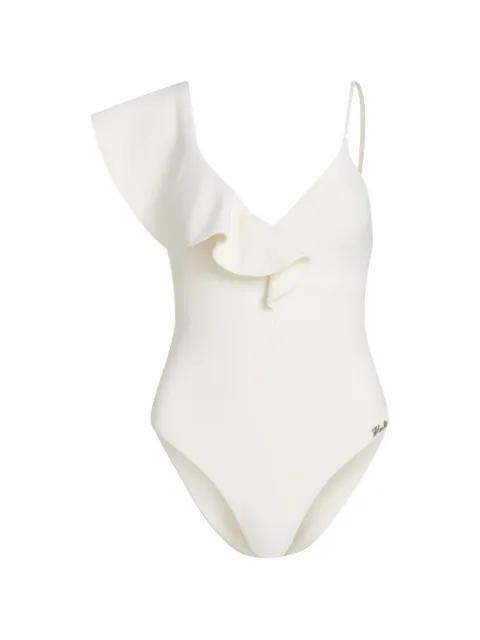 ruffle-trim one-shoulder swimsuit by KARL LAGERFELD